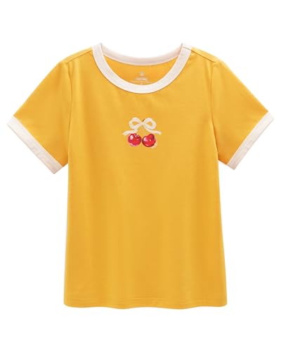 Image of Stelle Girls Retro Graphic T Shirt Soft Stretch Crewneck for School | Lightweight, Breathable, Soft, Stretchy, Cherry graphic, Relaxed fit, School, Play, Sports, Everyday wear, Vintage style