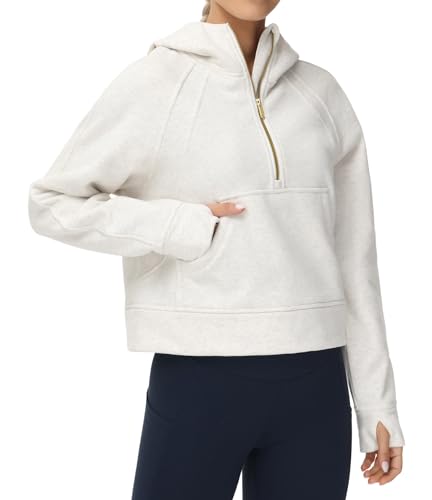 THE GYM PEOPLE Womens' Hoodies Half Zip Long Sleeve Fleece Crop Pullover Sweatshirts with Pockets Thumb Hole3