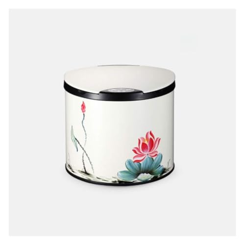 Cubo de Basura Patrón de inucción automática inteligente Patrón de pintura hecha a mano Cesta de basura con tapa de la casa Cocina de la cocina Cesta de papel de desechos para Cocina, Baño, Inodoro, E