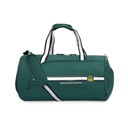 Image of United Colors of Benetton Crusader 32L Duffle Bag - Dark Green, Water-Resistant Gym Bag, with Adjustable Shoulder Strap & Side Pockets, 1-Year Warranty