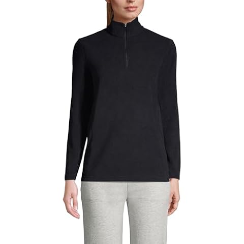 Lands' End Womens Quarter Zip Fleece Pullover Black Regular Large Cover