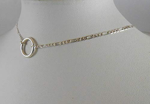 Tiny 0.5" Delicate Locking day Collar Choker O Ring Unisex Necklace 925 Sterling