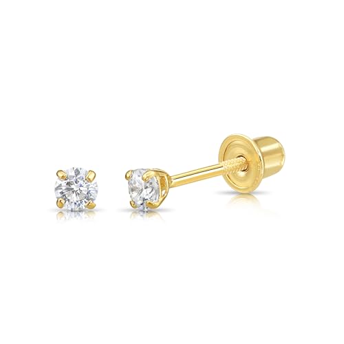 14K Yellow Gold Solitaire Round Lab-Grown Diamond Stud Earrings in Secure Screw-backs
