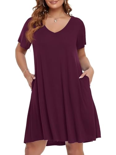 Image of BELAROI Women Casual Summer Dresses Loose Tshirt Beach Sundress V Neck Plus Size Swing Tunic Pockets