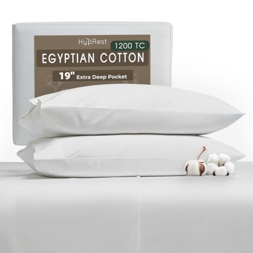 HYPREST 100% Egyptian Cotton Sheets King - 19 Inch King Sheets Deep Pocket,1200 TC Long Staple Cotton, Premium Sateen Weave,Silky Soft,Durable & Hypoallergenic - 5 Star Hotel Luxury -White