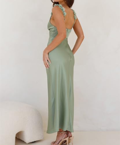 Phicia Summer Satin Spaghetti Strap V Neck Midi Dresses for Women Wedding Guest Elegant Flower Backless Cocktail Formal Dress4
