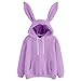Bunny Ears Hoodie for Women Oversized Cute Kawaii Drop Shoulder Sweatshirt Fashion Long Sleeve Comfort Hooded Sweatshirt,Purple,Large