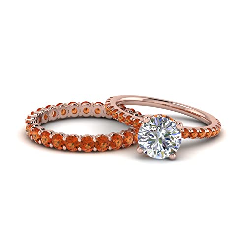 Image of Choose Your Gemstone Hidden Halo Diamond CZ Ring with Gemstone Band Rose Gold Plated Round Shape Wedding Ring Sets Minimal Modern Design Birthday Gift Wedding Gift US Size 4 to 12