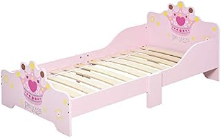 HOMCOM Kids Toddler Bed Princess Crown Theme Safety Side Rails Slats Home Bedroom Furniture Boys Girls 3-6 Yrs Pink 143 x 73 x 60 cm