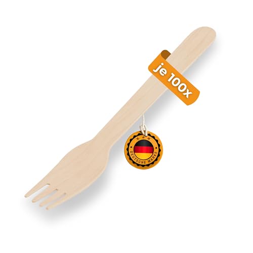 Logipack Gero - Holzbesteck Set – 100% biologisch abbaubar, plastikfrei – umweltfreundliches Einwegbesteck für Party, Picknick, Catering & Events (Gabel - 100 Stk.)