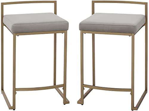 Crosley Furniture Harlowe Upholstered Seat Counter Height Bar Stools Set of 2, Kitchen and Dining, Gray and Gold