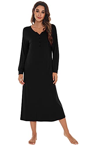 WiWi Nightgowns for Women Soft Sleepwear Long Sleeve Nightshirts Pajamas Gown Viscose from Bamboo Pjs S-XXL