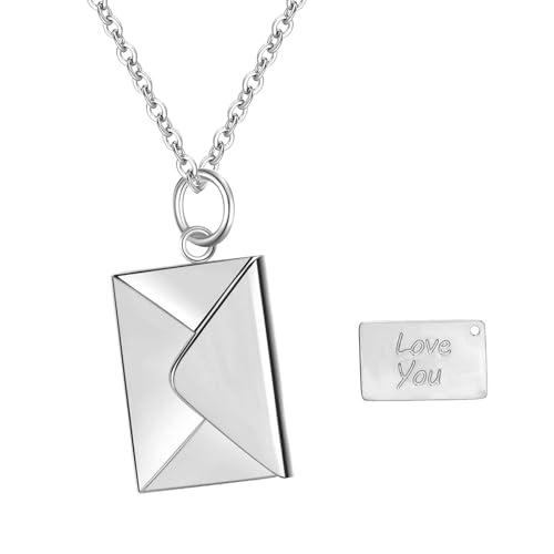 Cupimatch Collier Pendentif Enveloppe Photo Personnalisé en Acier Inoxydable - Bijoux avec Médaillon Gravé avec Message Cadeau Secret pour Couples et Famille