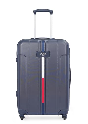 Tommy Hilfiger Wyoming Check-in Luggage | 75cm Large Trolley Bag|Durable Polycarbonate Hardshell Suitcase with TSA Lock|360° Spinner Wheel & Adjustable Telescopic Handle|113L Capacity|Color- Navy