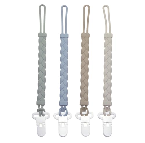 Image of Sutoyuen Silicone Pacifier Clips Baby Boys Girls, 4-Pack Flexible Woven Rope Braided Pacifier Clip Holder for Baby Essentials, Newborn Paci Binky Clips (Boy's Color)
