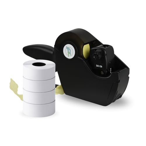 VIRSUS PRECIADORA MÁQUINA Pistola ETIQUETADORA DE 8 Caracteres Y DÍGITOS con 1 LÍNEA DE IMPRESIÓN + 4 Rollos DE 1500 Etiquetas con Medida 26 X 12 Etiqueta Adhesiva Marcador DE Precio