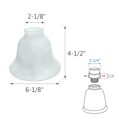 Image of Aspen Creative 23106-4 Transitional Faux Alabaster Bell Shaped Ceiling Fan Replacement Glass Shade, 2-1 /8 inch Fitter, 6-1 /8 inch Diameter x 4-1 /2 inch Height, 4 Pack