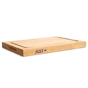 John Boos Large Maple Wood Cutting Board for Kitchen Prep, 18” x 12” x 1.5” Thick, Hand Grip, Juice Groove, Charcuterie, Reversible Boos Block
