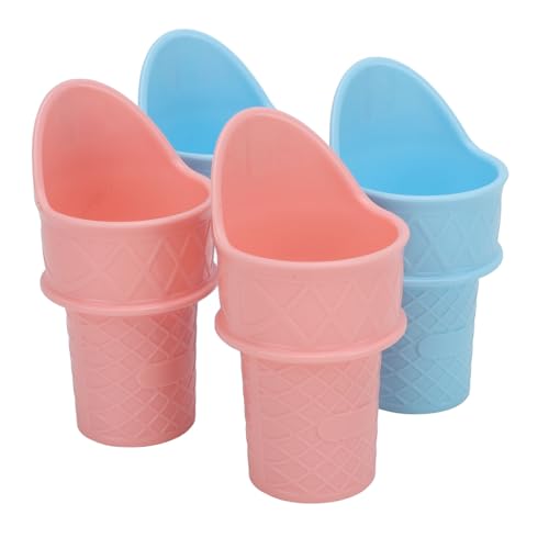 Portable Ice Cream Cone Scoop, Versatile Reusable Ice Cream Cone Holder, Ice Cream Cone Buckets for Birthday Party, Ice Cream Cones, 4 Pack (Pink + Blue)