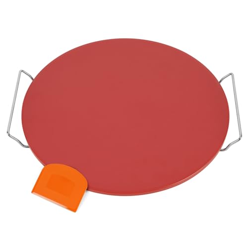 Flenpptly Piedra de pizza para horno, piedra redonda de pizza de 15 pulgadas con asas y herramienta raspadora, piedra para hornear para horno y parrilla
