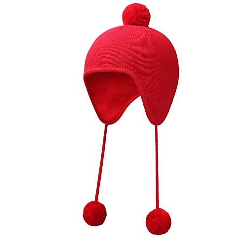 Vivobiniya Baby Winter Hats Toddler Girl Earmuff hat Knit Hats 0-4y (48-52cm(18.8-20.4in Head Circumference), red)