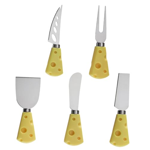 KICHOUSE 5pc Set of Stainless Steel Cheese Knives Comfortable to Hold Plastic Handles Charcuterie Board Cheese Slicer for Home Restaurant