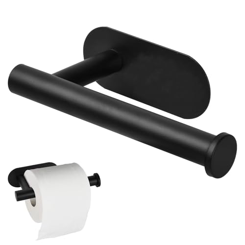 Toilet Roll Holder Wall Mounted, Self-Adhesive, 304 Stainless Steel Tissue Paper Roll Holder Rustproof Waterproof for Bathroom & Kitchen, No Drilling (Black)
