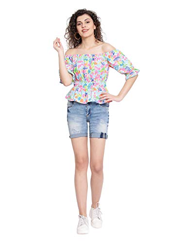 Image of Women Off Shoulder Cotton Color Block Top