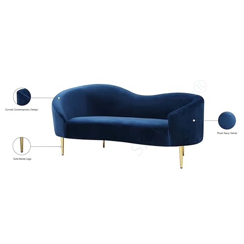 Image of Rosewood Luxury Curved Sofa in Premium Velvet-Fabric | Solid Wood Structure | High Density Foam |Sturdy Golden Legs | Comfortable & Stylish Couch for Modern Living Room (Royal Blue, 2 Seater)