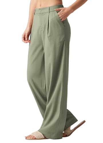 Willit Women's Linen Pants Wide Leg Work Dress Pants Casual Slacks Business Pants with Pockets 33" Sage Green XXXL2