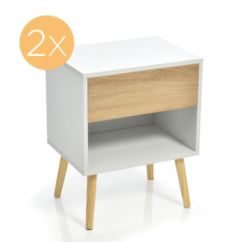2er Set Nachttisch Nachtschrank Beistelltisch, FSC®-zertifiziertem, Nchtkommode mit Schubladen, Sofatisch passend zu jedem Bett & Schlafzimmer