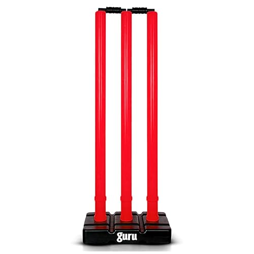Image of Guru Cricket Wicket Set, Heavy Plastic Cricket Stumps Set - 3 Stumps + 2 Bails + 1 Base Stand