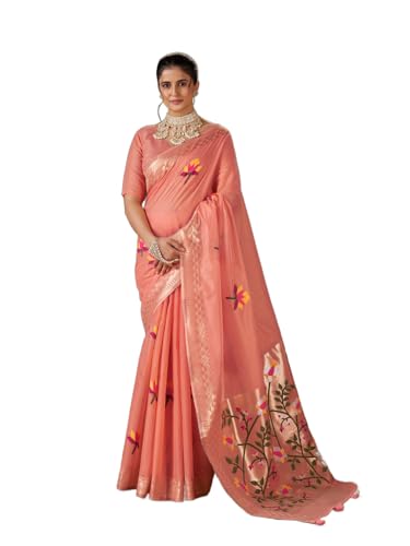 Image of MADHUHANSH Women's Cotton Linen Saree with Unstitched Blouse Piece and Floral Printed Pattern | Women Saree for Special Occasion | Stylish Modern Sarees