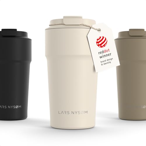 Image of LARS NYSOM Thermo Coffee Mug to go 17oz | Travel Mug 0.5 Liter with Insulation | Silicone grip base | Leak Proof Stainless Steel Tumbler for Coffee and Tea on the Go (Cream Beige, 17oz)
