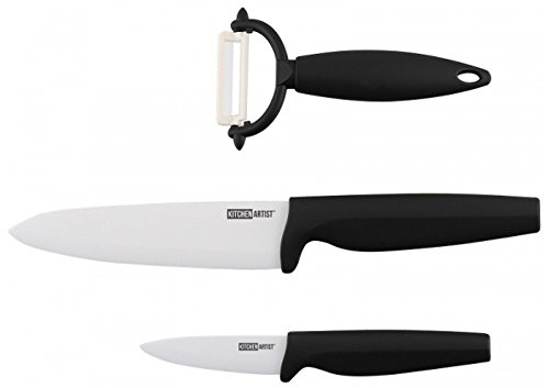 Barbacado - Estuche de 3 cuchillos de cocina con hoja de cerámica, 1 pelador económico y 2 cuchillos de oficina
