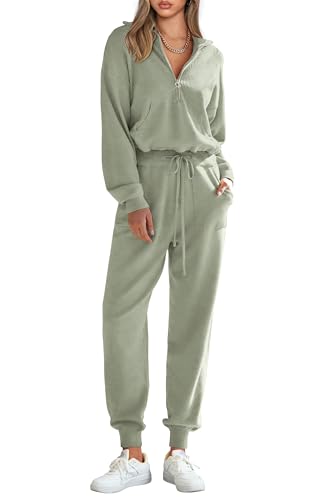 PRETTYGARDEN Women's Two Piece Sweatsuits Set Lapel V Neck Tops