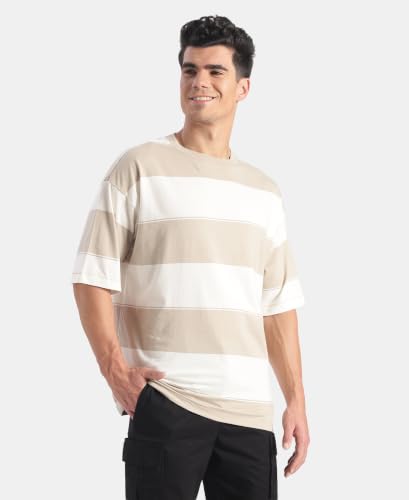 Image of Jockey UM24 Men Super Combed Cotton Rich Striped Oversized T-Shirt