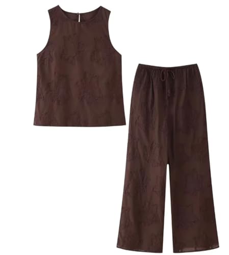 Women's Embroidered High Waist Lace-Up 2-Piece Suit of Vintage O-Neck Casual Vest