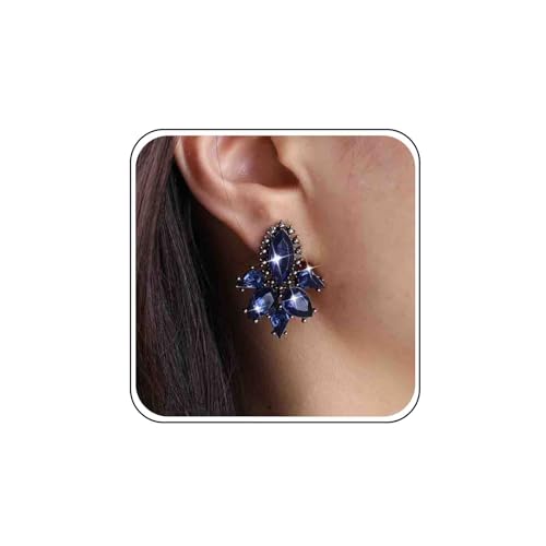 Inateannal Pendientes de Cristal de Zafiro Azul con Lágrima y Halo - Joyería de Lujo con Circonita Cúbica para Mujeres