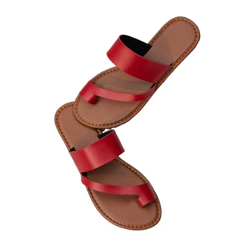 Womens Flat Straps Sandals, Women's Summer Slip On Flat Bunion Sandals Orthopedic, Fashion Toe Ring Slides Flip Flops, for Flat Feet and Plantar Fasciitis Orthopedic Toe Post Sand