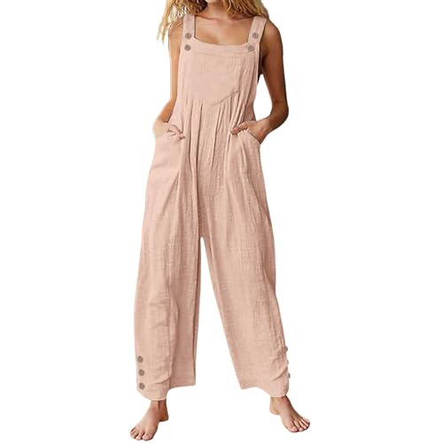 Mono de verano para mujer holgado en lino con tirantes ajustables para evitar el calor