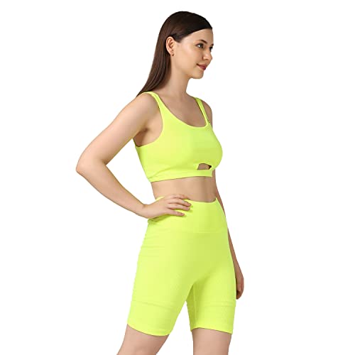 Image of Women Workout Solid 2 Pieces Shorts Set High Waist Biker Shorts and sports Bra Sports Wear