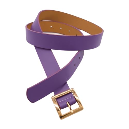 Generic Women Lavender Purple Fashion Belt - Hip High Waist Skinny Band Gold Square Metal Buckle S M z065