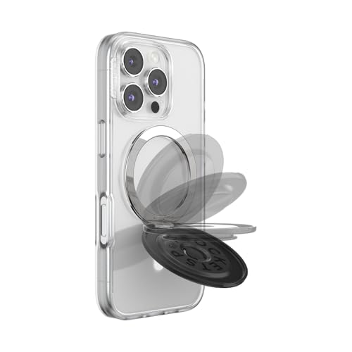 Image of PopSockets Kick-Out Grip for MagSafe, Adjustable Kickstand for Portrait or Landscape, Magnetic Stand, Black - Alum Radial Black