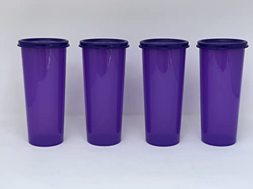 16oz TUMBLERS PURPLE SET OF FOUR With LIDS TUPPERWARE SPARE — NEW