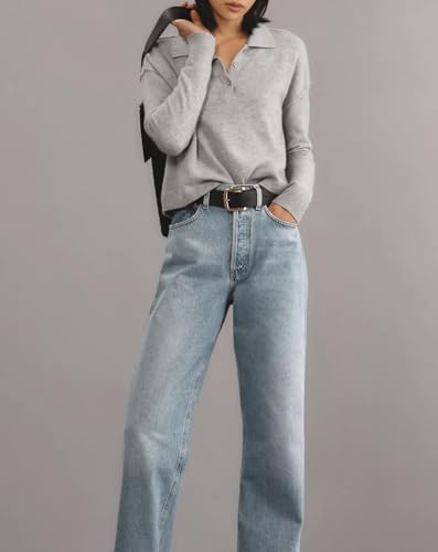 Pullover Sweater for Women Long Sleeve Knit Shirts Tops Button Down V Neck Polo Sweater Shirt3