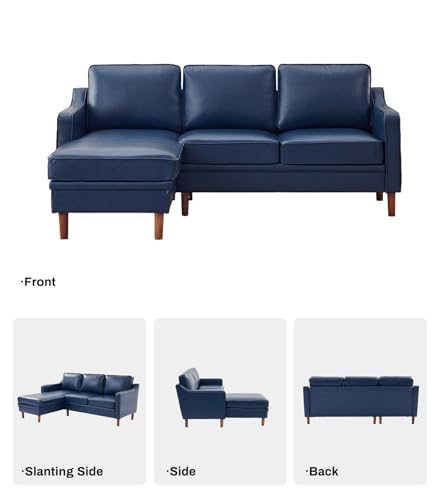 Image of Kingfun 88 inch L-Shape Sofa, Faux Leather Sectional Couch, Mid Century Modern Couches with Solid Wood Frame for Living Room Bedroom