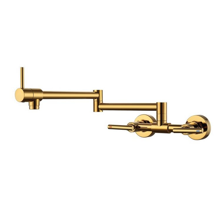 Robinet de cuisine mural doré mitigeur thermostatique pivotant 360° eau chaude froide