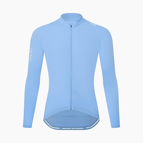 LE COL Men’s Pro Long Sleeve Jersey | Breathable Cycling Shirt | Rear Pockets, Force Lycra Construction, Zip Closure (US, Alpha, Medium, Regular, Powder Blue)