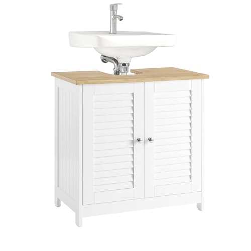 SoBuy Waschbeckenunterschrank, Badschrank mit verstellbaren Regalböden, Badmöbel aus MDF, Unterschrank für Badezimmer, Anti-Schimmel Lamellentür, Weißnatur, 60x59x35cm FRG237-WN SoBuy Waschbeckenunterschrank, Badschrank mit verstellbaren Regalböden, Badmöbel aus MDF, Unterschrank für Badezimmer, Anti-Schimmel Lamellentür, Weißnatur, 60x59x35cm FRG237-WN